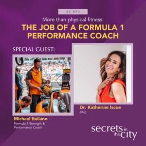 Secrets in the City podcast cover featuring photos of Michael Italiano and Dr. Katherine Iscoe