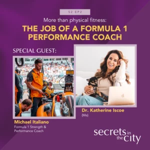 Secrets in the City podcast cover featuring photos of Michael Italiano and Dr. Katherine Iscoe