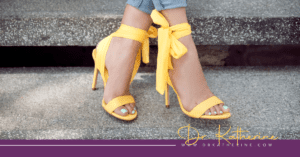 Image of feet in yellow heels. A purple footer can be seen with the Dr. Katherine signature in yellow and www.drkatherine.com underneath that