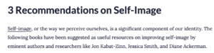 Screenshot of 'Recommendations on Self-Image' entry